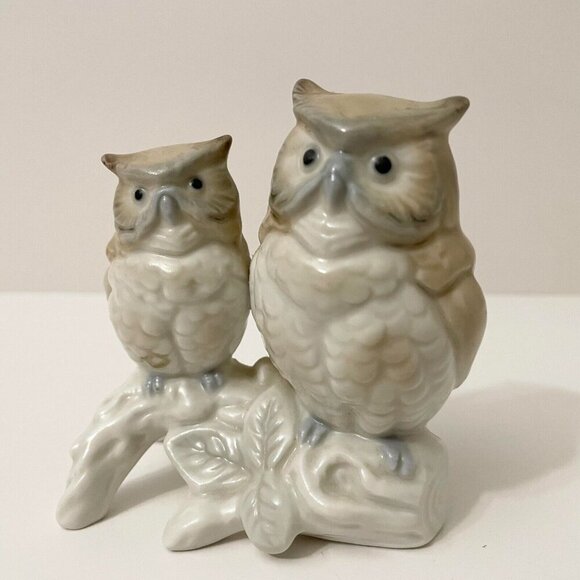 Vintage Porcelain Otagiri Japan Owls Sitting On A Tree Branch Figurine Chipped - Picture 2 of 16